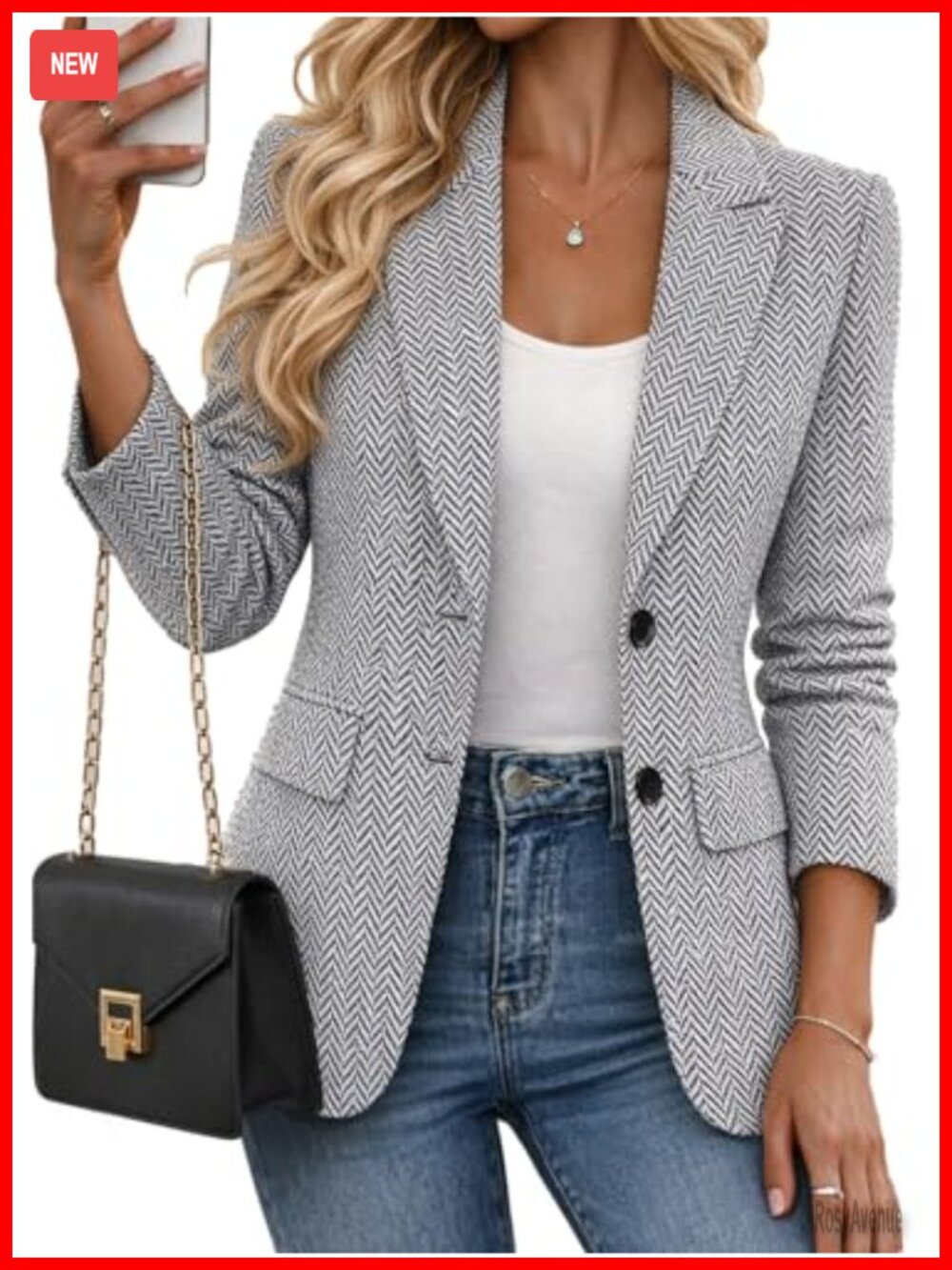 Womens Herringbone Tweed Blazer Long Sleeve Business Casual Suit Jacket